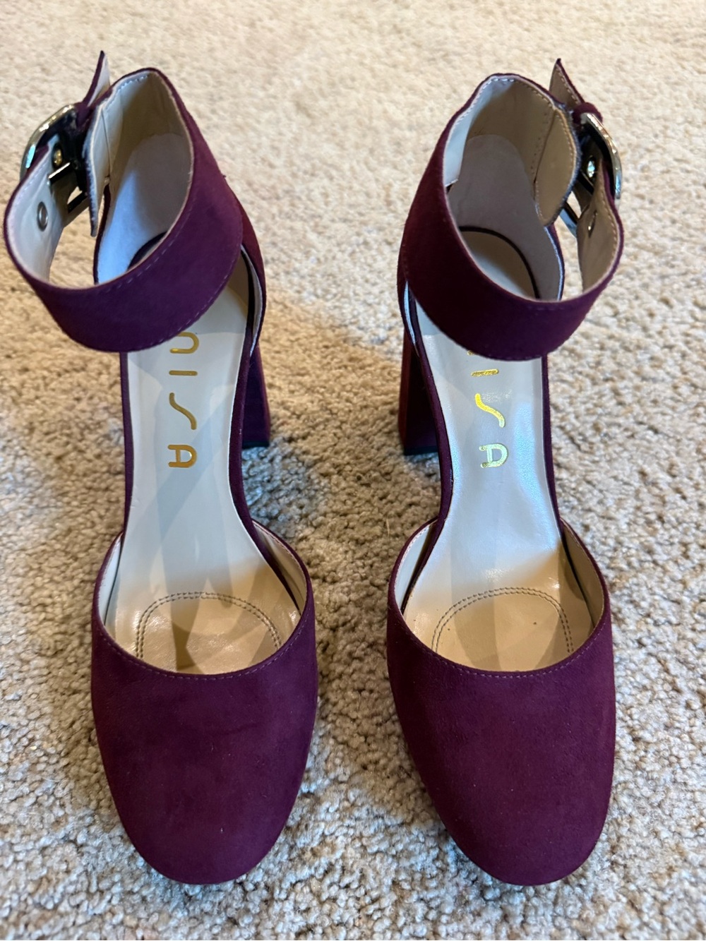 Unisa Women's Ankle-Strap Block Heels in Burgundy Suede